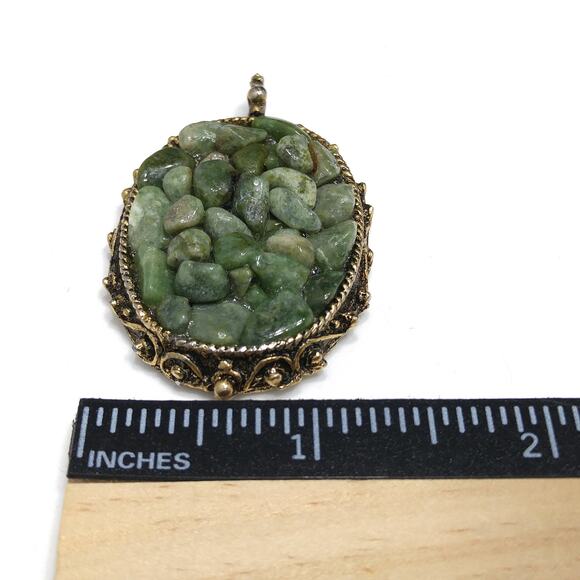 Chrysoprase Gemstones Pendant, Gold Plated Frame, 1970s Vintage Jewelry - Picture 4 of 10